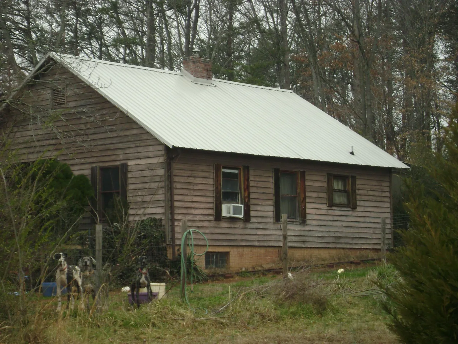 White metal roof on an old wood sided farmhouse, from a Asphalt Shingle Roof Repair job in Hilton